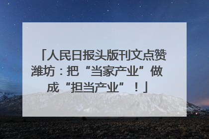 人民日报头版刊文点赞潍坊：把“当家产业”做成“担当产业”！